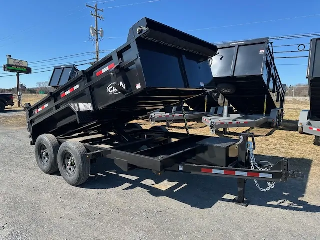 2025-CAM-SUPERLINE-7X12-DUMP-TRAILER-COMBO-GATE-WITH-RAMPS-6.webp CAM Superline 7x12 HD Low Profile Dump Trailer w/ Scissor Lift (14K GVWR) - Image 1